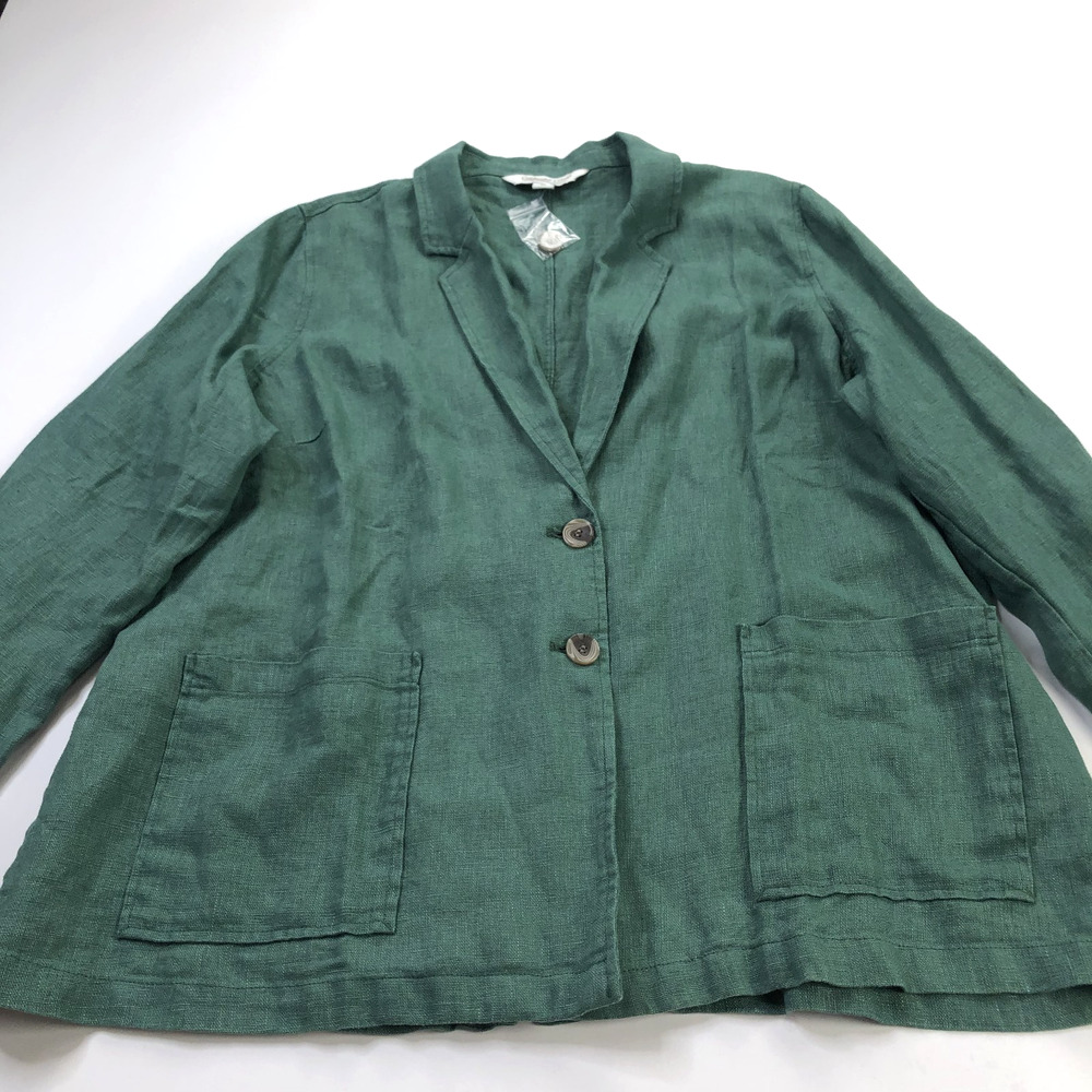 Coldwater Creek NEW Plus 2X Womens 100% Linen Blend Button Blazer Jacket Green